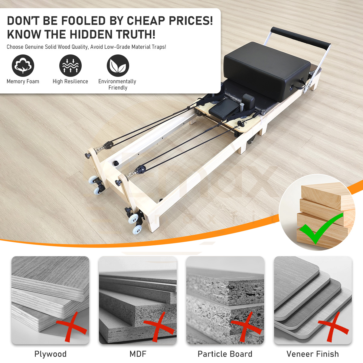 Pilates Reformer Spring - ATV&UTVMaple Wood Pilates Reformer Foldable Frame
